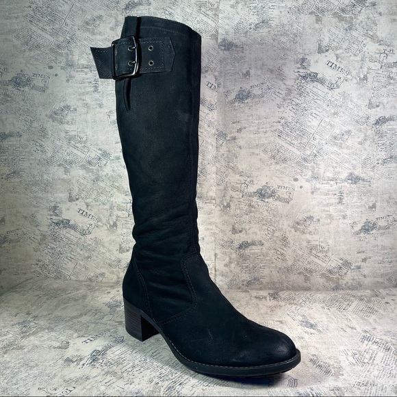 Paul Green Women's Black Suede Leather Buckle Zippered Tall Boots - Picture 3 of 15